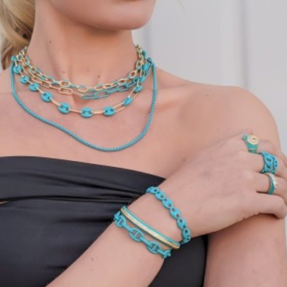 NEW Enamel Pink Mariner Chain Cuff Bracelet - Picture 7 of 11